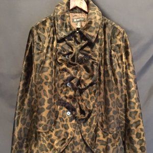 INC FAUX FUR LEOPARD PRINT ZIP/RUFFLE JACKET SZ 2X